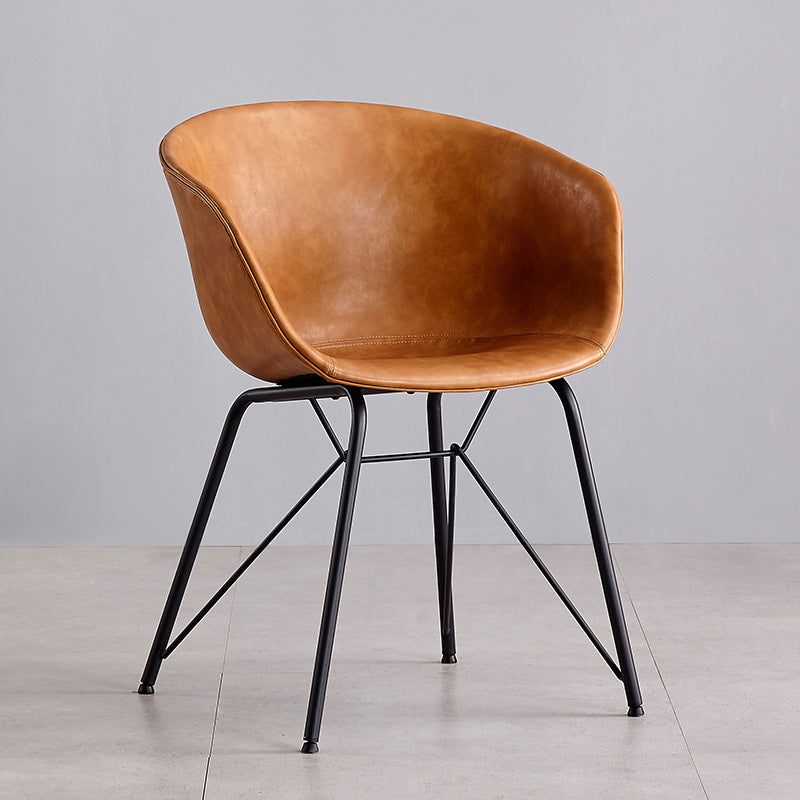 Modern Arm Chair Leather Indoor Dining Chair with Metal Frame