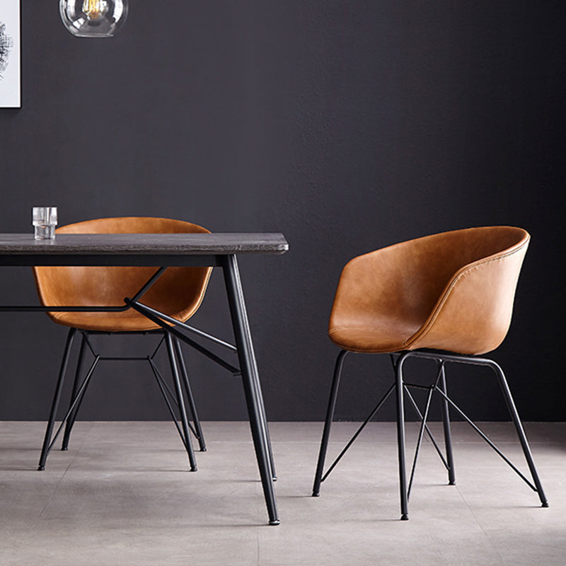 Modern Arm Chair Leather Indoor Dining Chair with Metal Frame