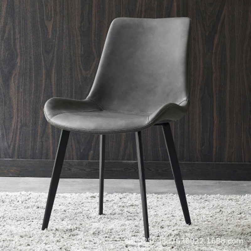 Modern Leather Side Chair Solid Back Dining Chair with Metal Base