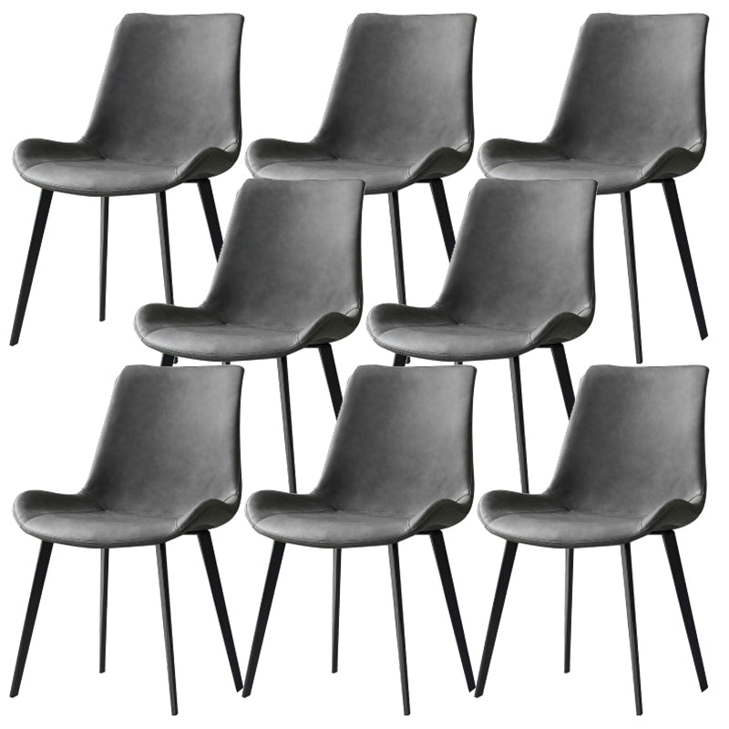 Modern Leather Side Chair Solid Back Dining Chair with Metal Base