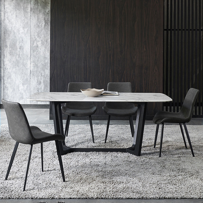 Modern Leather Side Chair Solid Back Dining Chair with Metal Base