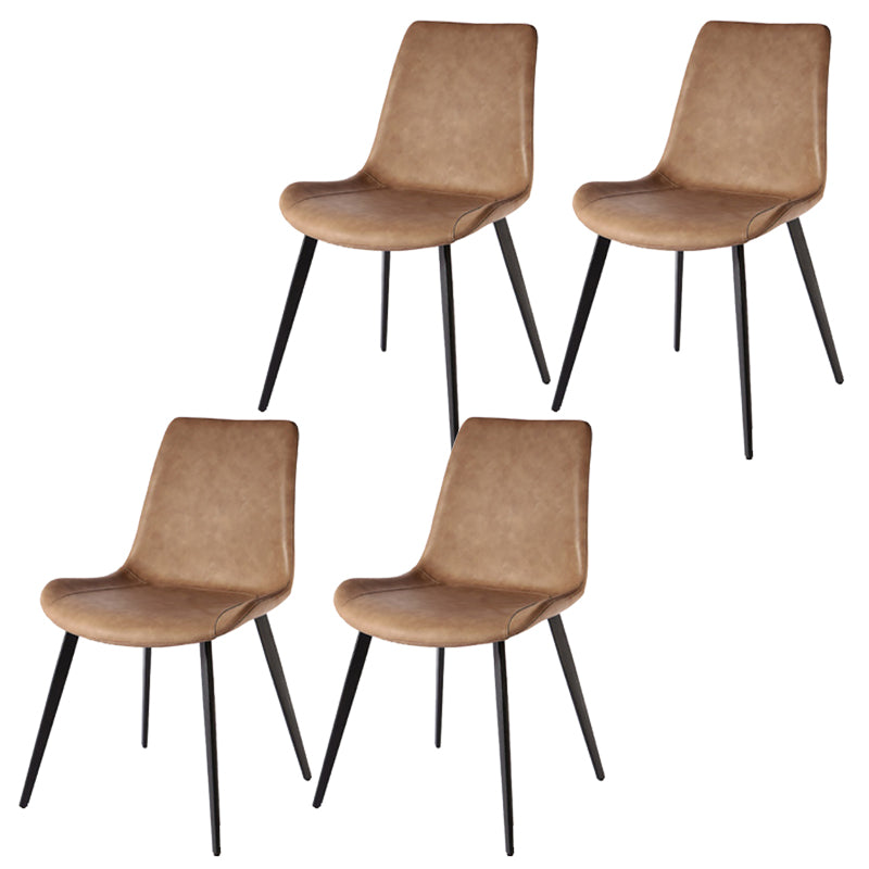 Modern Leather Side Chair Solid Back Dining Chair with Metal Base