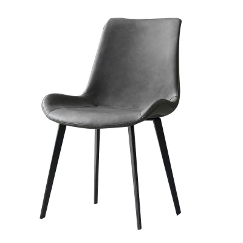 Modern Leather Side Chair Solid Back Dining Chair with Metal Base