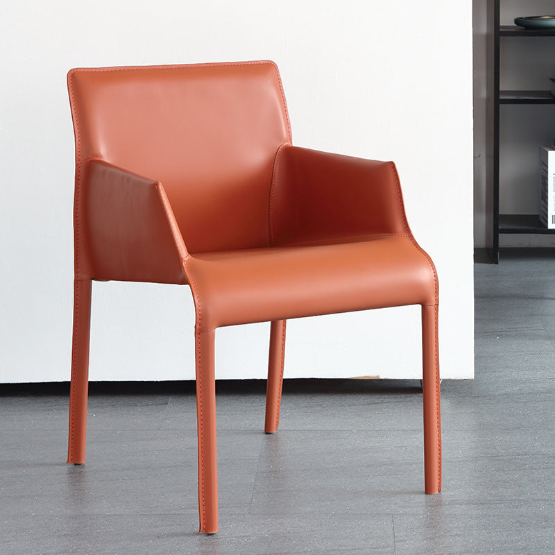 Modern Style Arm Chair Leather Home Use Dining Chair with Metal Legs