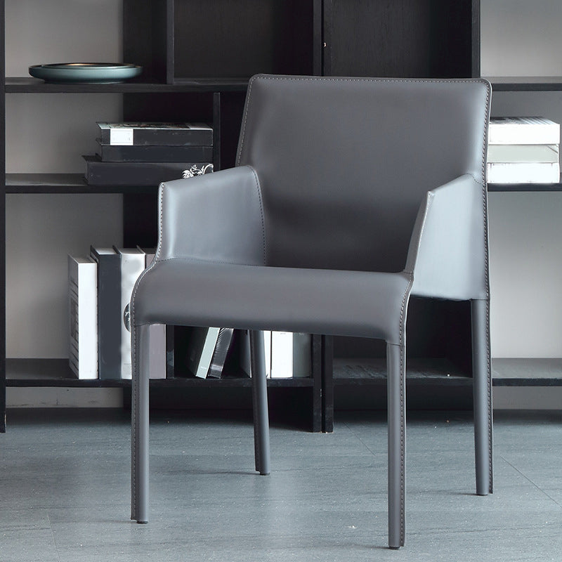 Modern Style Arm Chair Leather Home Use Dining Chair with Metal Legs