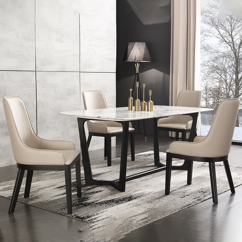 Modern Style Faux Leather Chairs Arm Side Chairs with Wooden Legs for Home Use