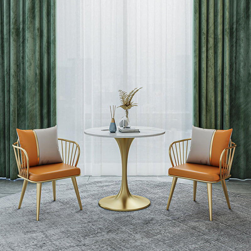 Glam Upholstered Dining Chairs Windsor Back Arm Chairs in Orange