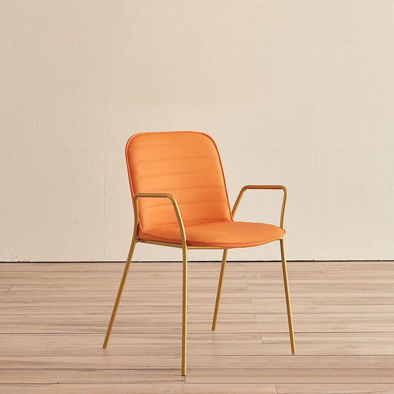 Glam Style Faux Leather Chair Arm Side Chairs with Metal Legs for Home Use