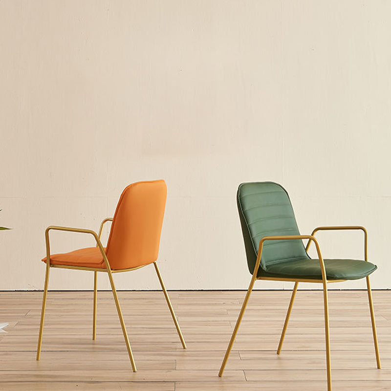 Glam Style Faux Leather Chair Arm Side Chairs with Metal Legs for Home Use