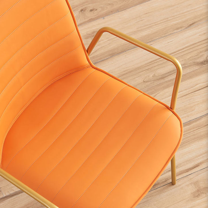 Glam Style Faux Leather Chair Arm Side Chairs with Metal Legs for Home Use