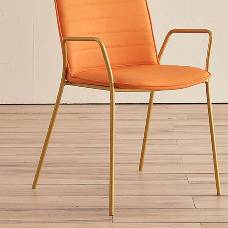 Glam Style Faux Leather Chair Arm Side Chairs with Metal Legs for Home Use