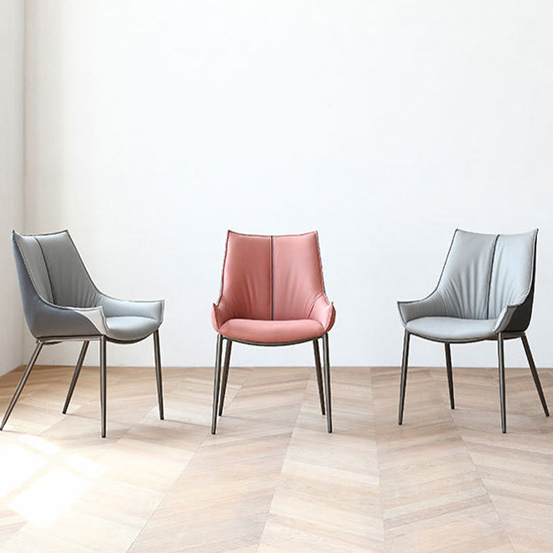 Contemporary Faux Leather Dining Chairs Arm Side Chairs with Metal Legs for Kitchen