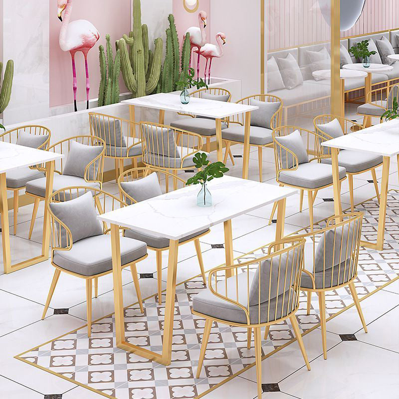 Glam Upholstered Dining Chairs Metal Windsor Back Arm Chairs