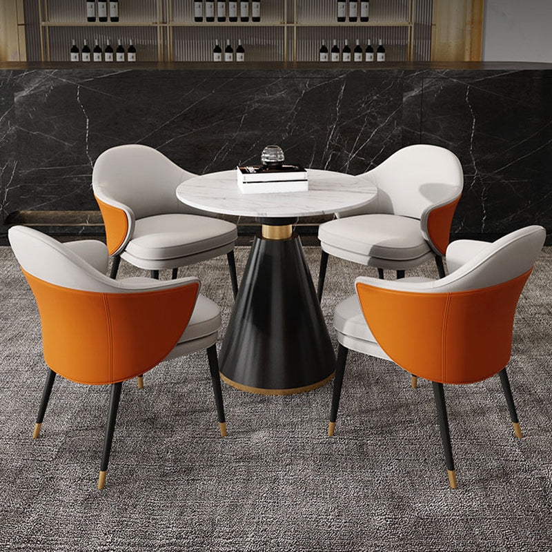 Faux Leather Kitchen Dining Chair Glam Parsons Chair with Black Metal Legs