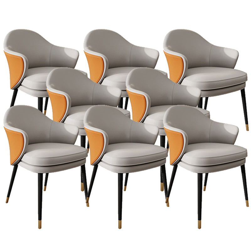 Faux Leather Kitchen Dining Chair Glam Parsons Chair with Black Metal Legs