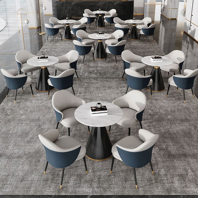 Faux Leather Kitchen Dining Chair Glam Parsons Chair with Black Metal Legs