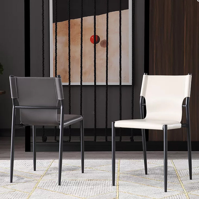 Industrial Leather Dining Chairs Armless Side Chairs with Metal Legs for Home Use