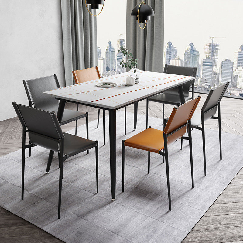 Industrial Leather Dining Chairs Armless Side Chairs with Metal Legs for Home Use