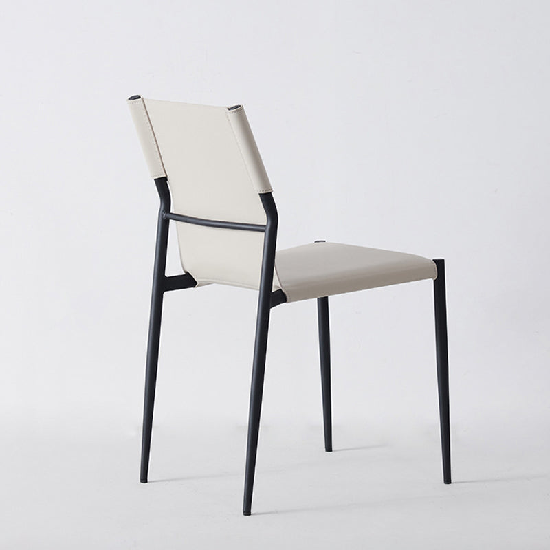 Industrial Leather Dining Chairs Armless Side Chairs with Metal Legs for Home Use