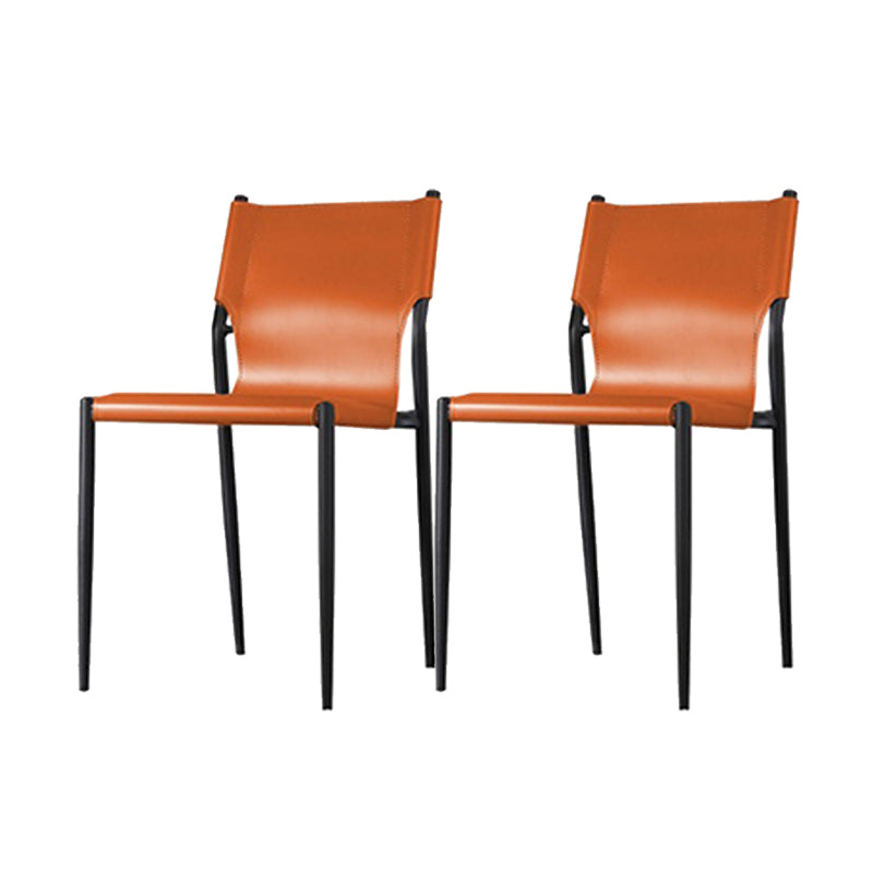 Industrial Leather Dining Chairs Armless Side Chairs with Metal Legs for Home Use