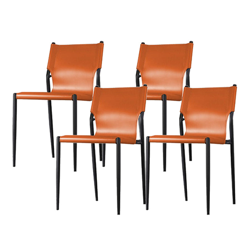 Industrial Leather Dining Chairs Armless Side Chairs with Metal Legs for Home Use