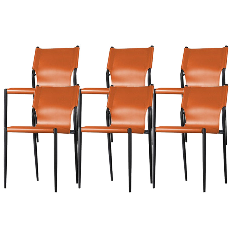 Industrial Leather Dining Chairs Armless Side Chairs with Metal Legs for Home Use