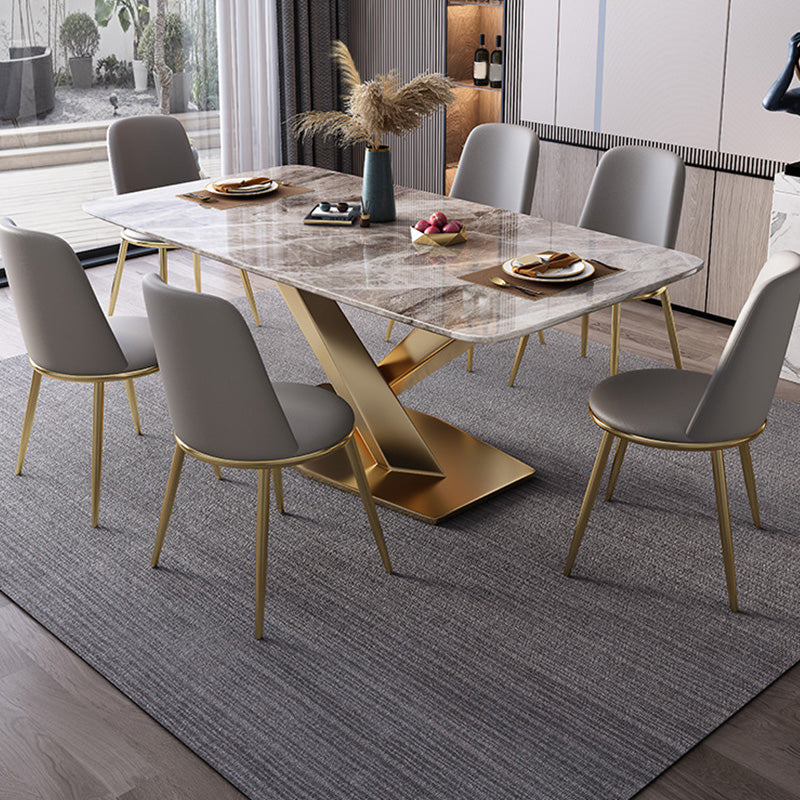 Modern Rectangle Dining Table Glossy Grey Stone Top Table for Home
