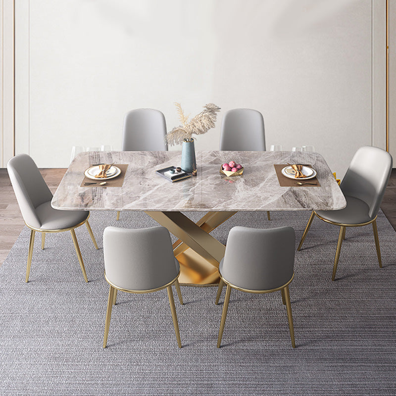 Modern Rectangle Dining Table Glossy Grey Stone Top Table for Home