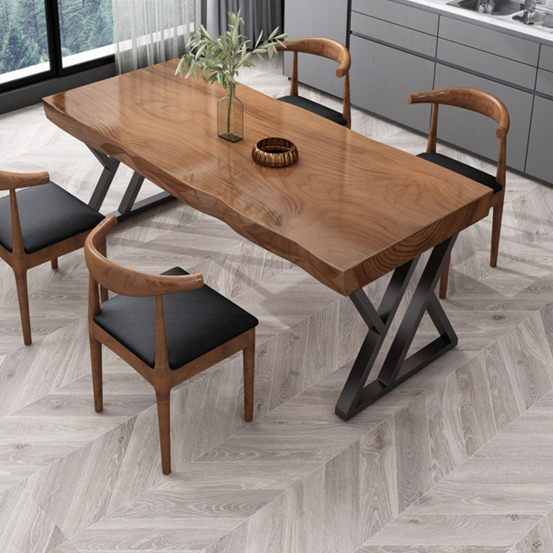 Industrial Rectangle Dining Table Dark Brown Wood Top Table with Metal Base