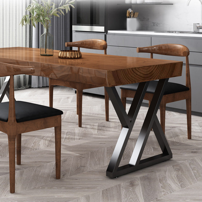 Industrial Rectangle Dining Table Dark Brown Wood Top Table with Metal Base