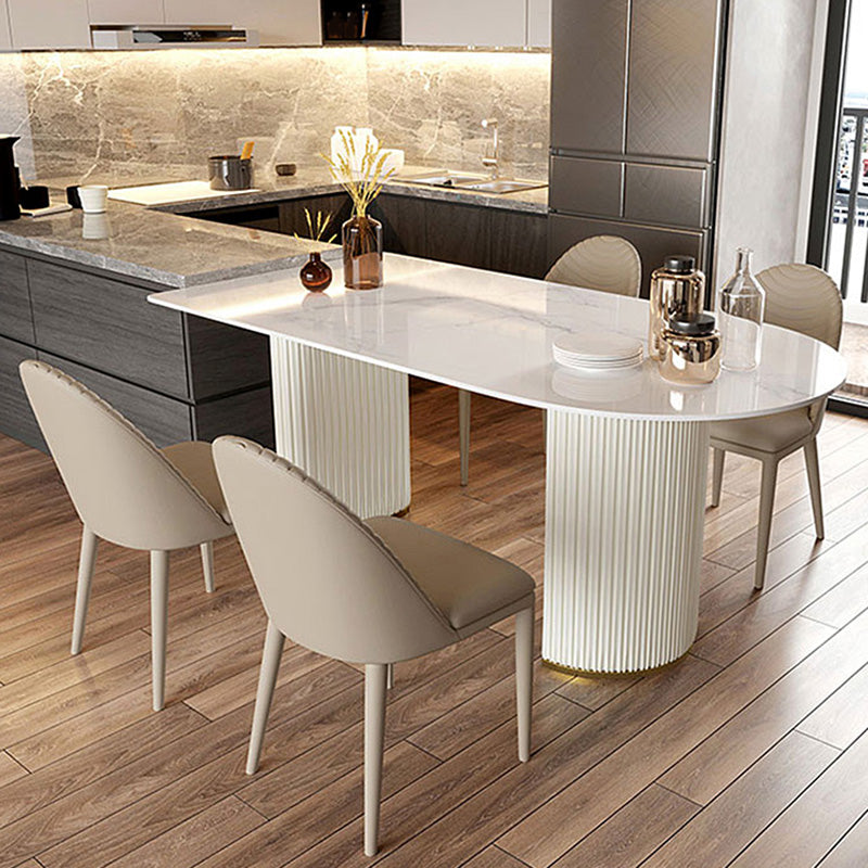 Free Form Stone Dining Table Iron Double Pedestal Table in White