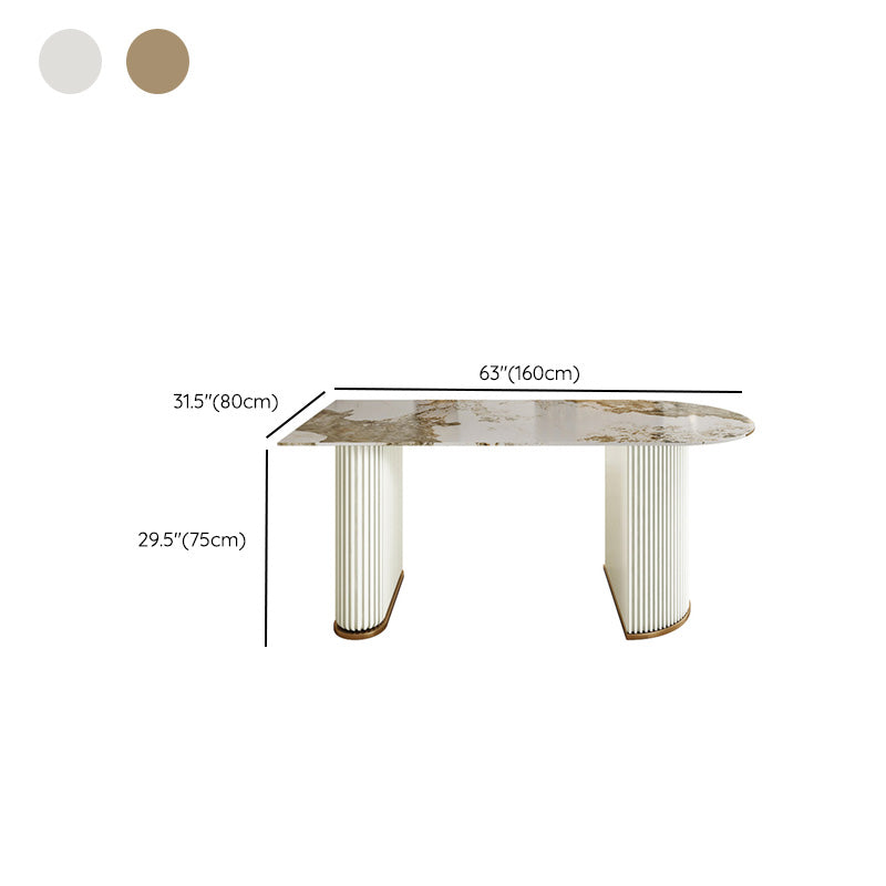 Free Form Stone Dining Table Iron Double Pedestal Table in White
