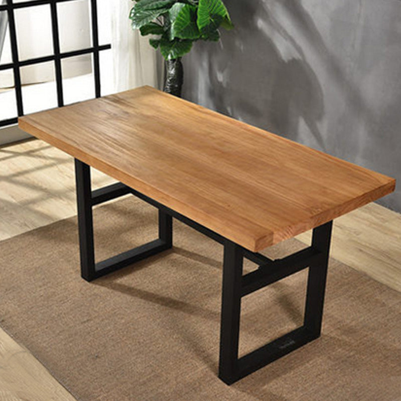 Industrial Solid Wood Top Dining Table Brown Table with Metal Base