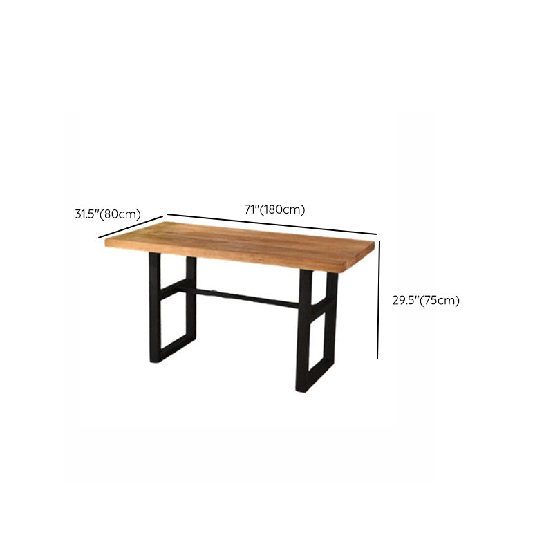 Industrial Solid Wood Top Dining Table Brown Table with Metal Base