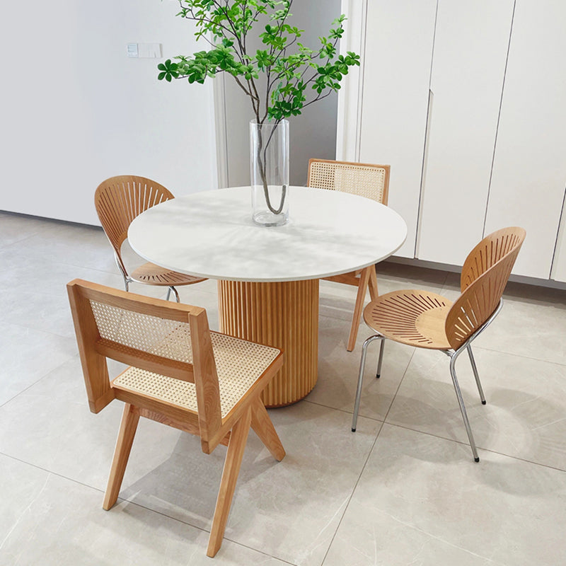 Round Stone Dining Table Modern Solid Wood Pedestal Base Dining Table