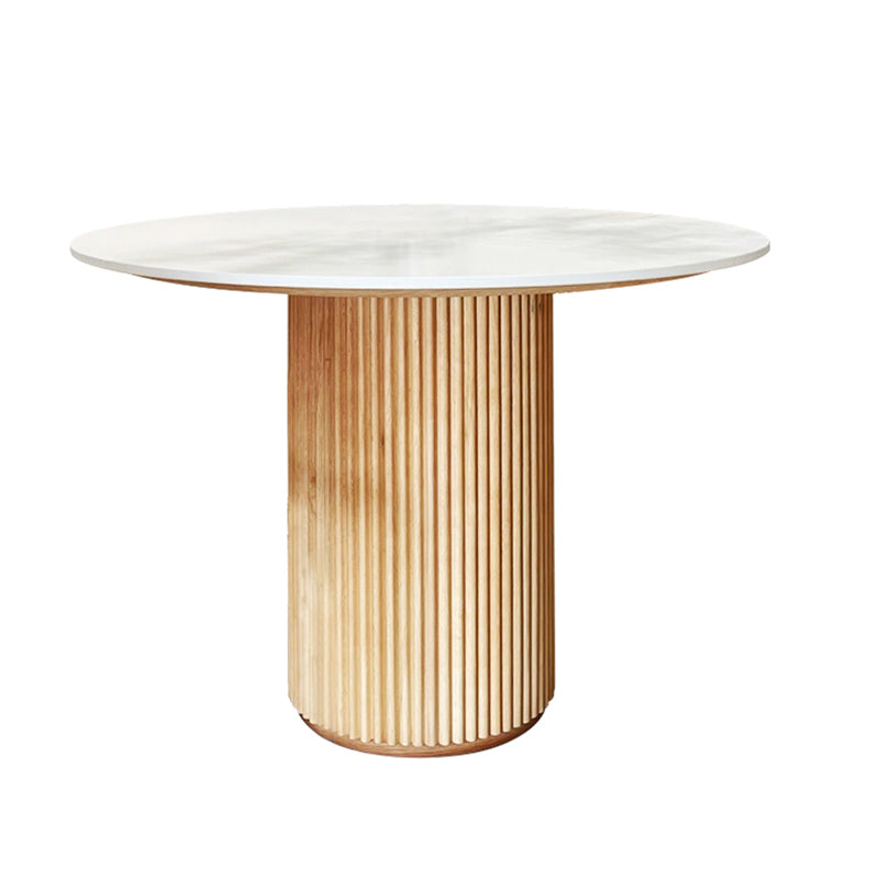 Round Stone Dining Table Modern Solid Wood Pedestal Base Dining Table