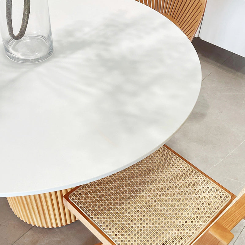 Round Stone Dining Table Modern Solid Wood Pedestal Base Dining Table