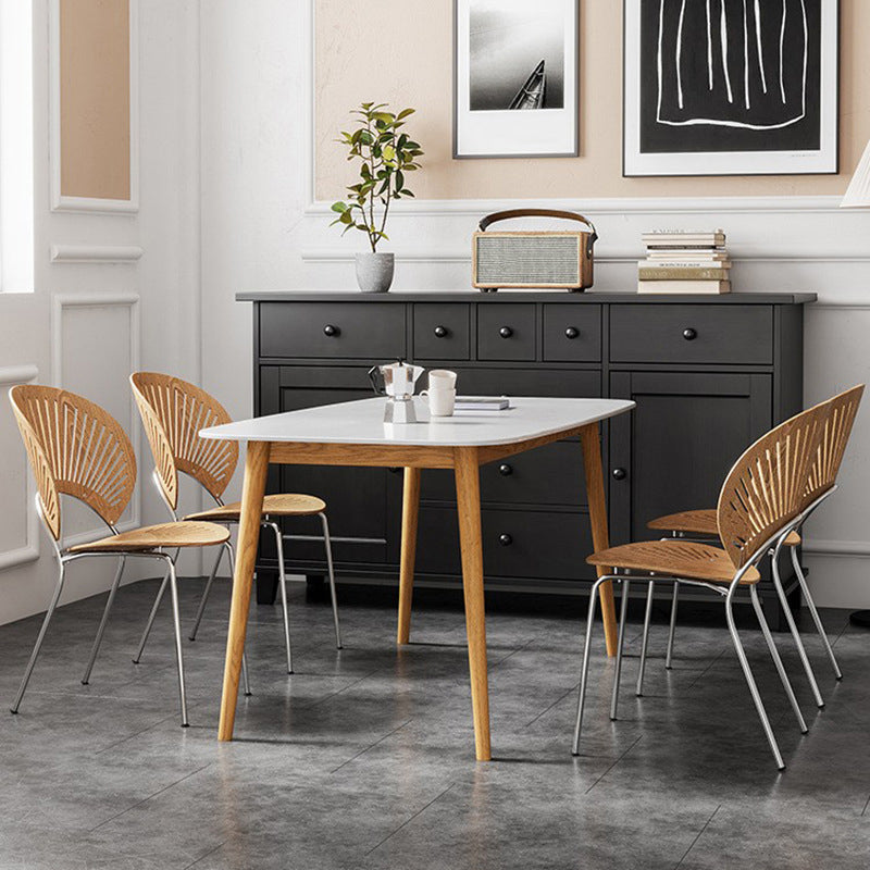 Modern Rectangle Table Sintered Stone Table with Wood Legs for Home