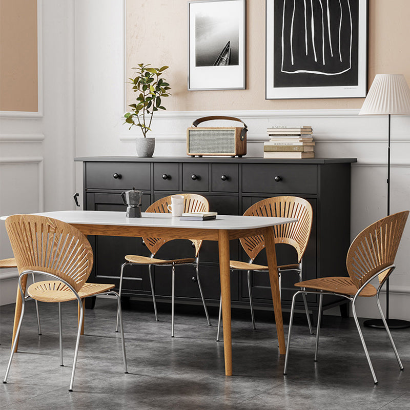 Modern Rectangle Table Sintered Stone Table with Wood Legs for Home