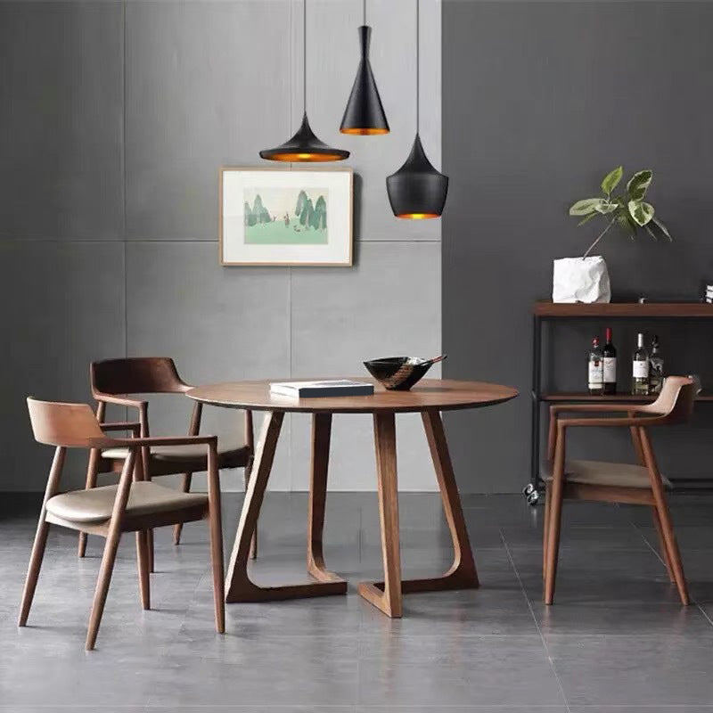 Round Double Pedestal Dining Table Modern Rubber Wood Table for Kitchen