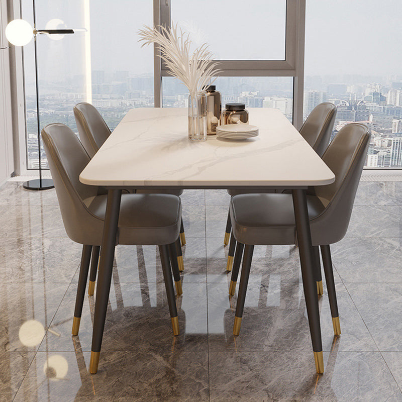 Rectangle Black Base Dining Table Modern Stone Table for Living Room