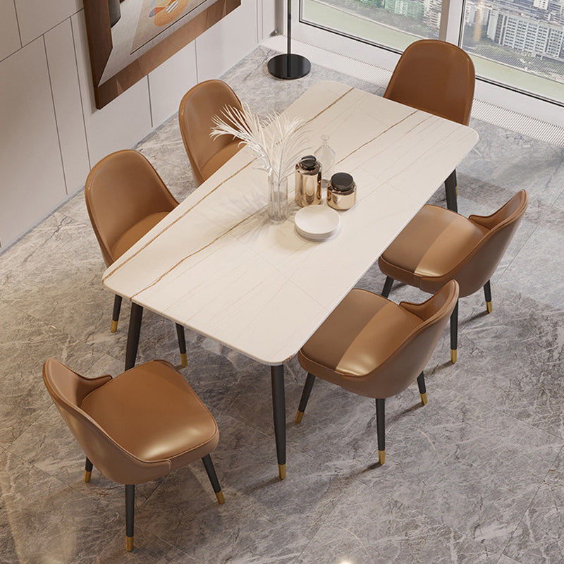 Rectangle Black Base Dining Table Modern Stone Table for Living Room