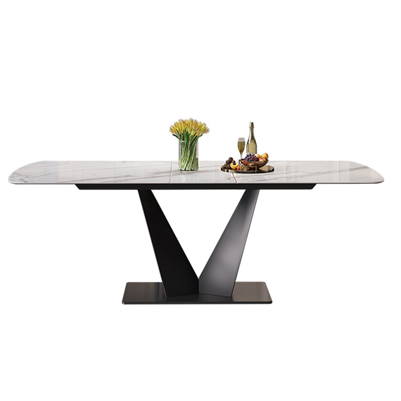 Modern Sintered Stone Dining Table Rectangle Table with Metal Base