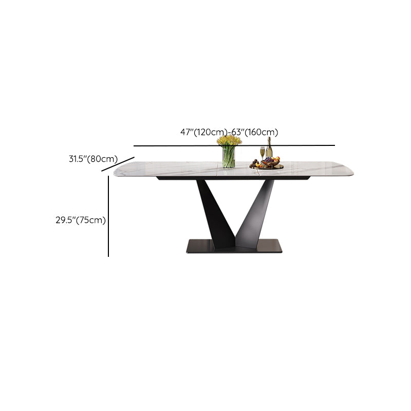 Modern Sintered Stone Dining Table Rectangle Table with Metal Base