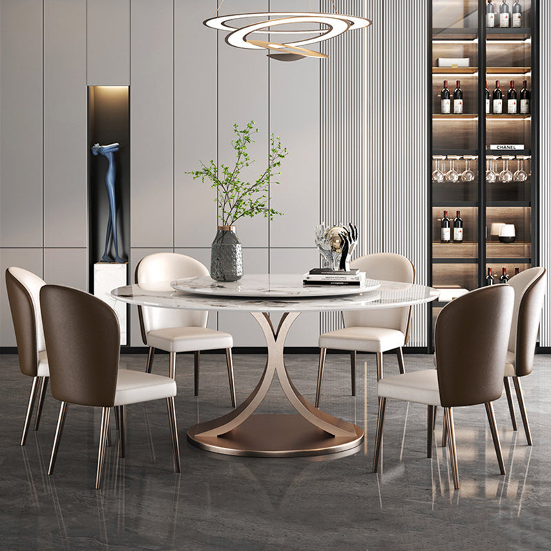 Glam Dining Round Table Sintered Stone Table with Metal Legs for Home Use