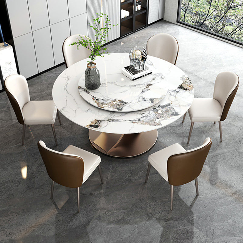 Glam Dining Round Table Sintered Stone Table with Metal Legs for Home Use