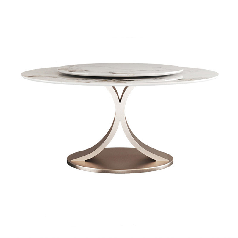 Glam Dining Round Table Sintered Stone Table with Metal Legs for Home Use