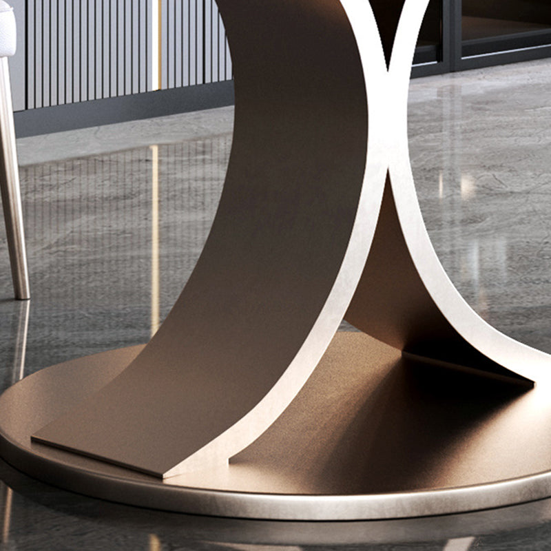 Glam Dining Round Table Sintered Stone Table with Metal Legs for Home Use