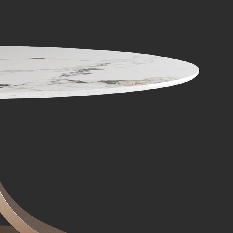 Glam Dining Round Table Sintered Stone Table with Metal Legs for Home Use