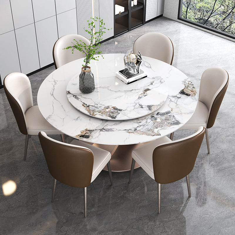 Glam Dining Round Table Sintered Stone Table with Metal Legs for Home Use